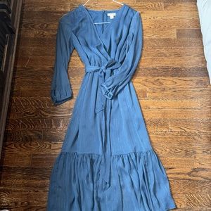 Point Sur J Crew Midi Dress Teal with Metallic Thread Sz 2
